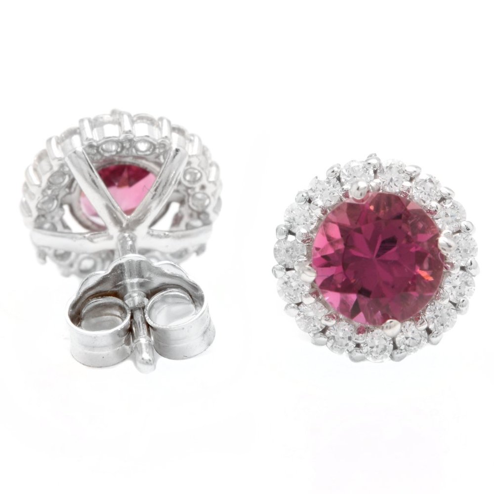 1.65 Ct Tourmaline & Diamond 14KW Gold Earrings - Picture 2 of 2